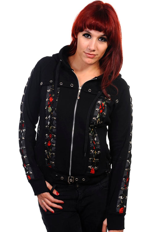 Banned Alternative Skull Rose Corset Hoodie