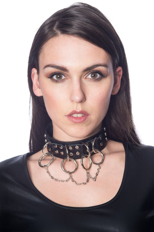 Banned Alternative DARKESS RING AND CHAIN STUDDED COLLAR