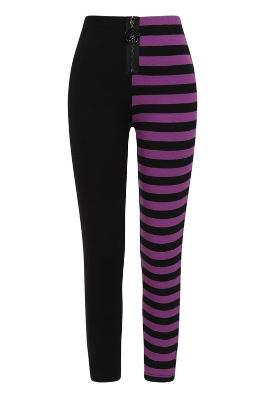 Banned Alternative HALF BLACK HALF STRIPES LEGGINGS