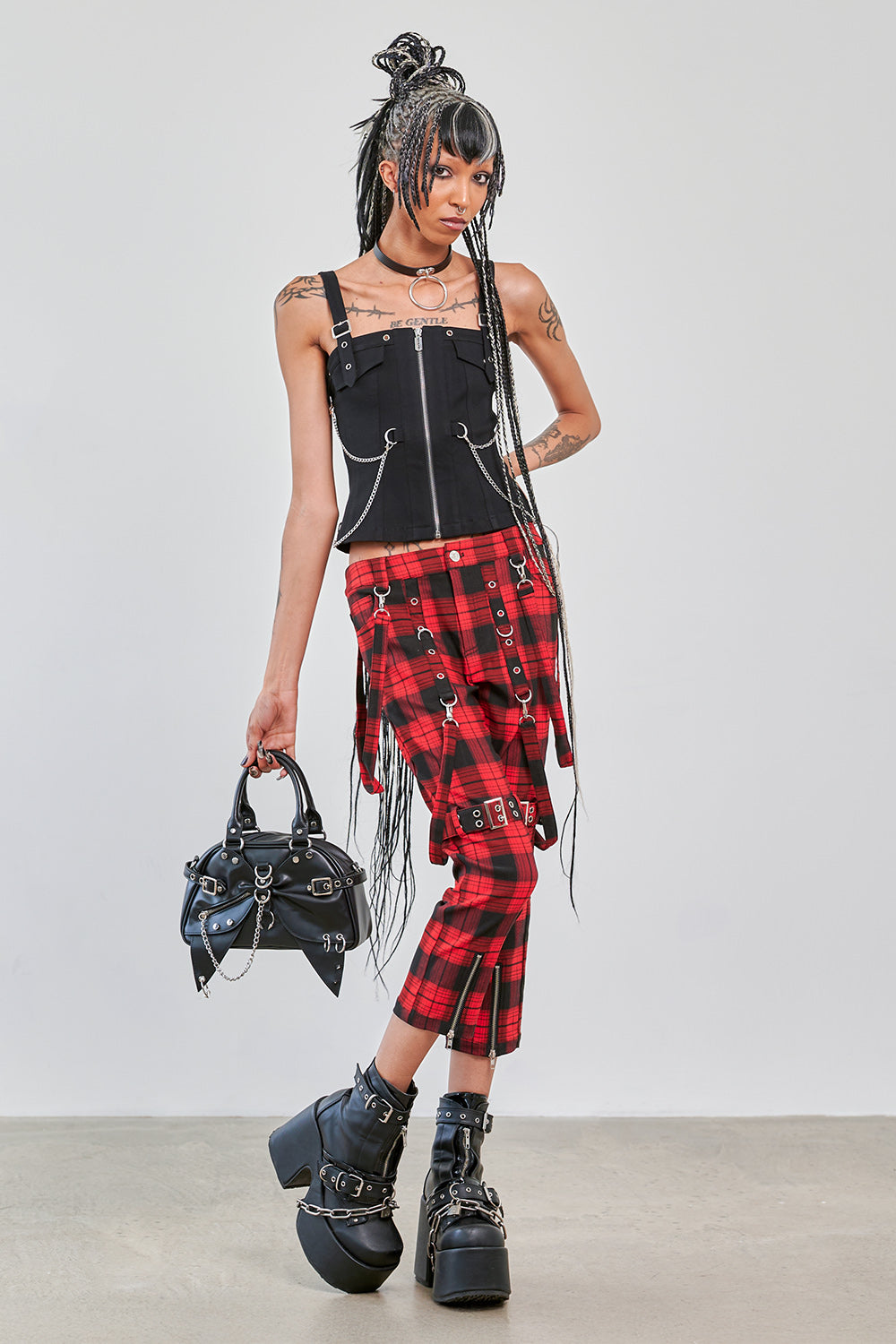 Banned Alternative Black/Red Nocturne Buckle Trousers