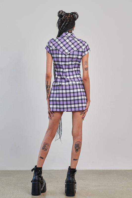 Banned Alternative Purple Banned Rebel Check Dress