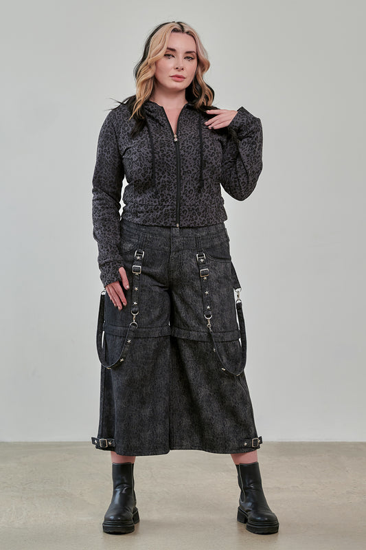 Banned Alternative Grey/Leopard Vampire Kitty Hoodie