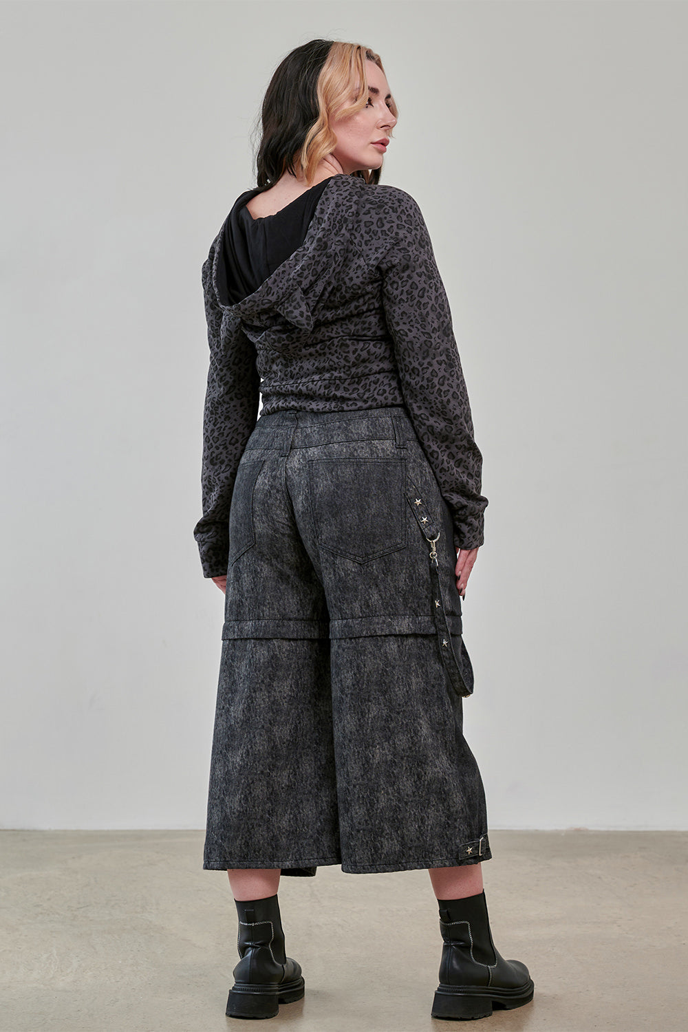 Banned Alternative Grey/Leopard Vampire Kitty Hoodie