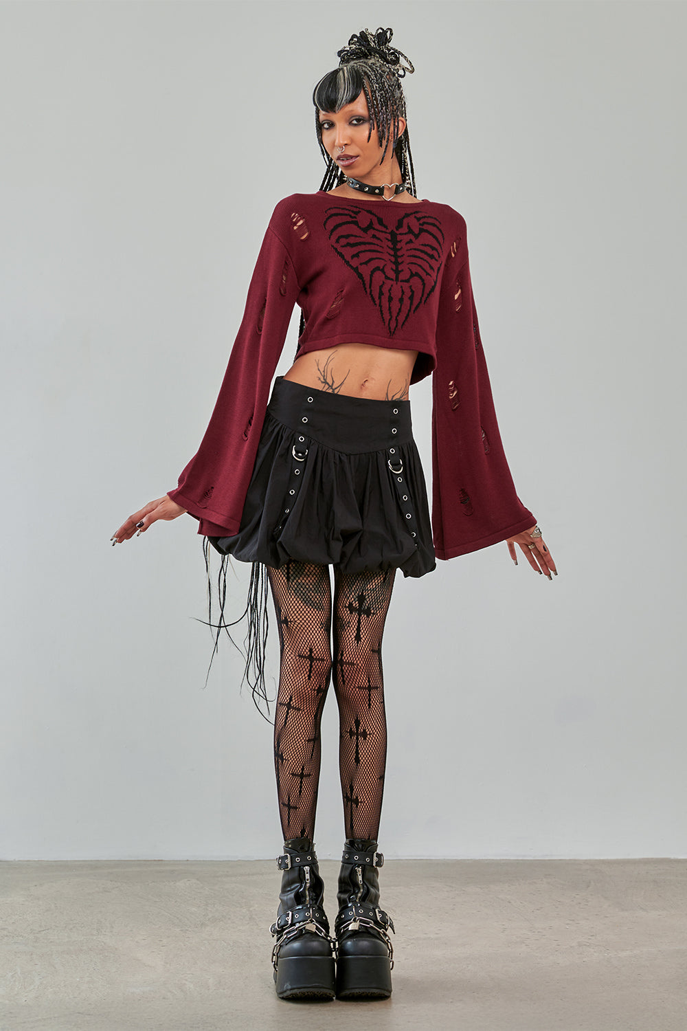 Banned Alternative Burgundy Torn Affection Jumper