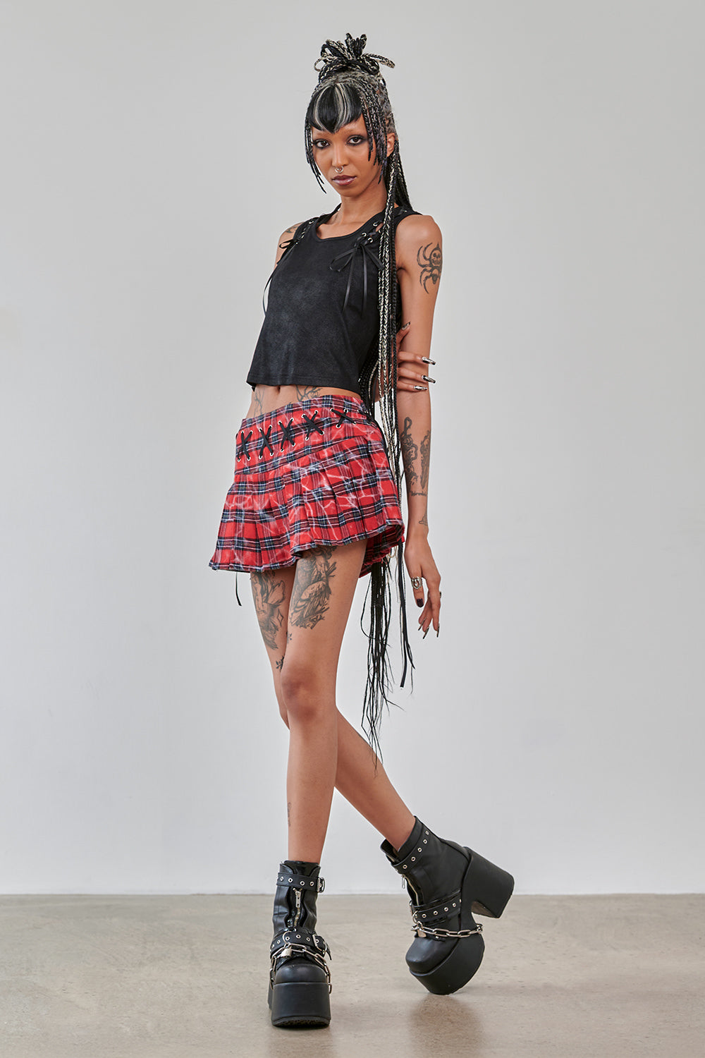 Banned Alternative Red Riot Pleats Mini Skirt