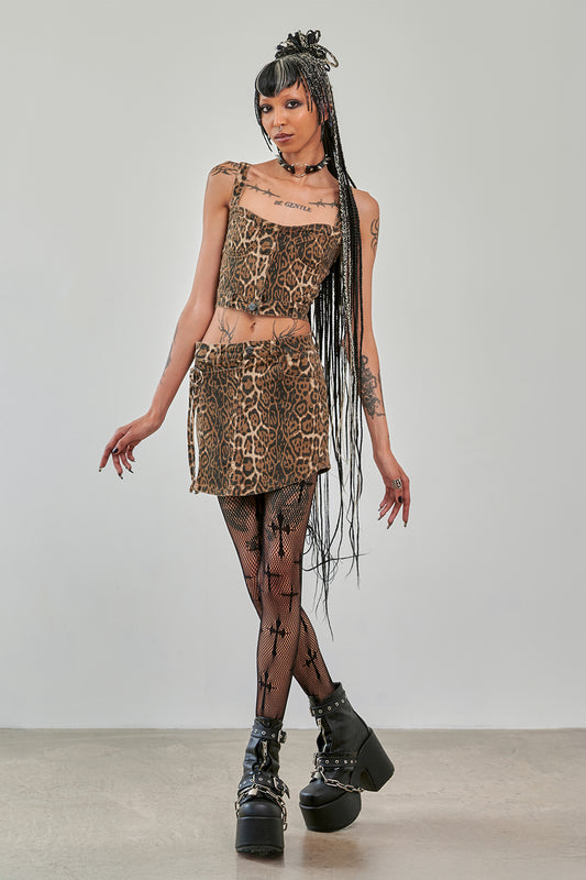 Banned Alternative Leopard Denim Wild Instincts Shorts