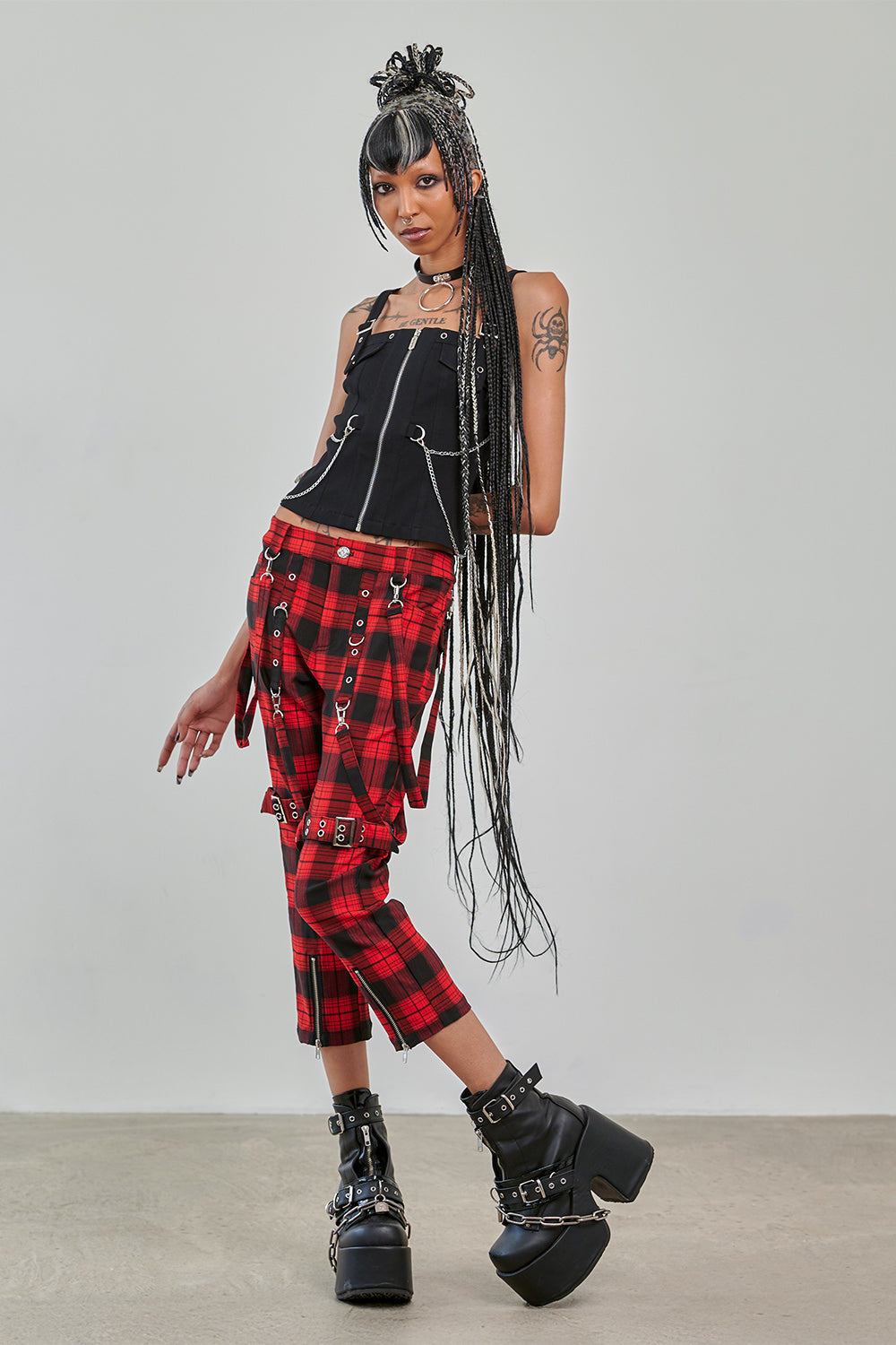 Banned Alternative Black/Red Nocturne Buckle Trousers