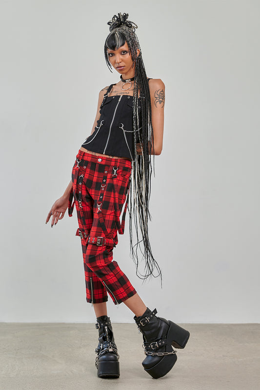 Banned Alternative Black/Red Nocturne Buckle Trousers