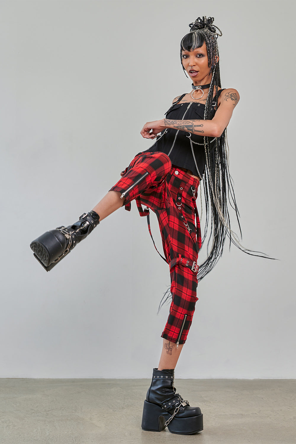 Banned Alternative Black/Red Nocturne Buckle Trousers
