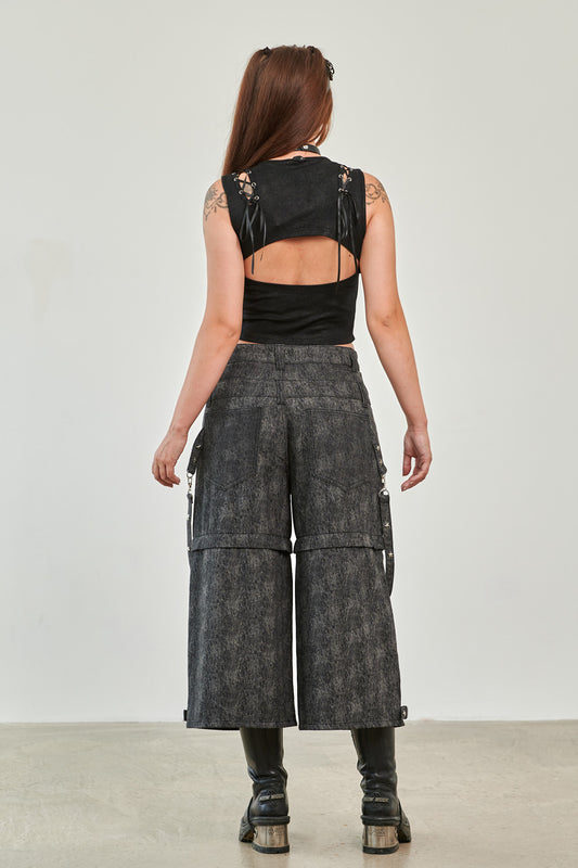 Banned Alternative Grey Glitchcore Detachable Trousers