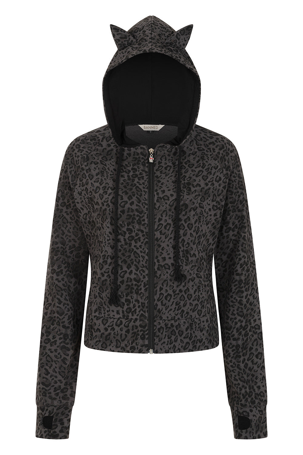 Banned Alternative Grey/Leopard Vampire Kitty Hoodie