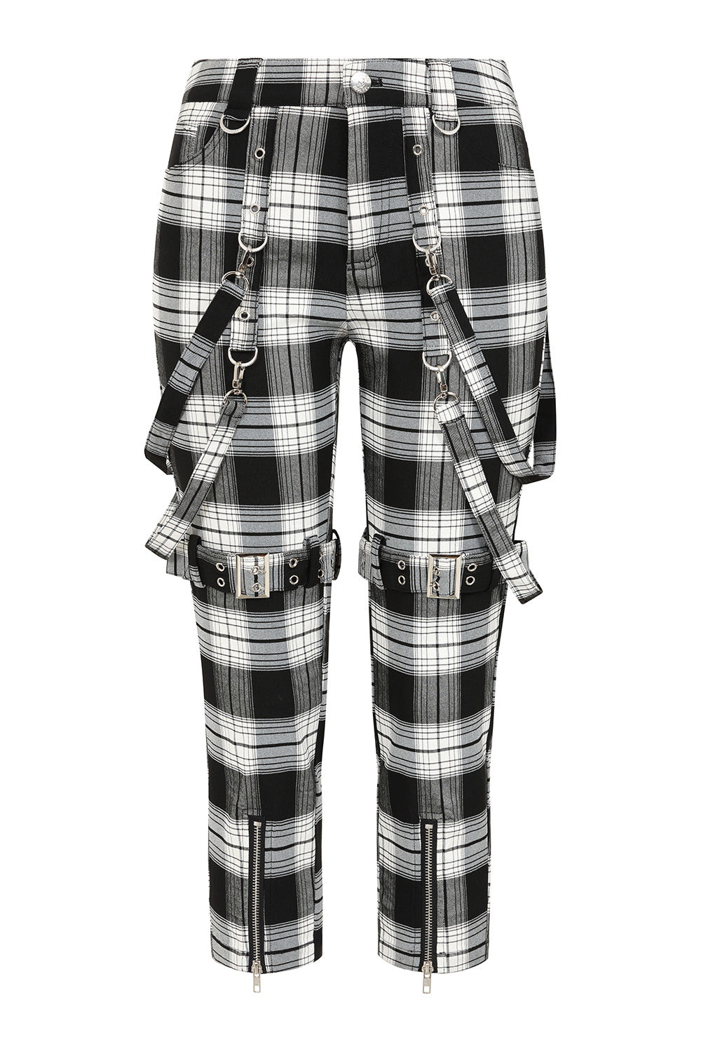 Banned Alternative Black/White Nocturne Buckle Trousers