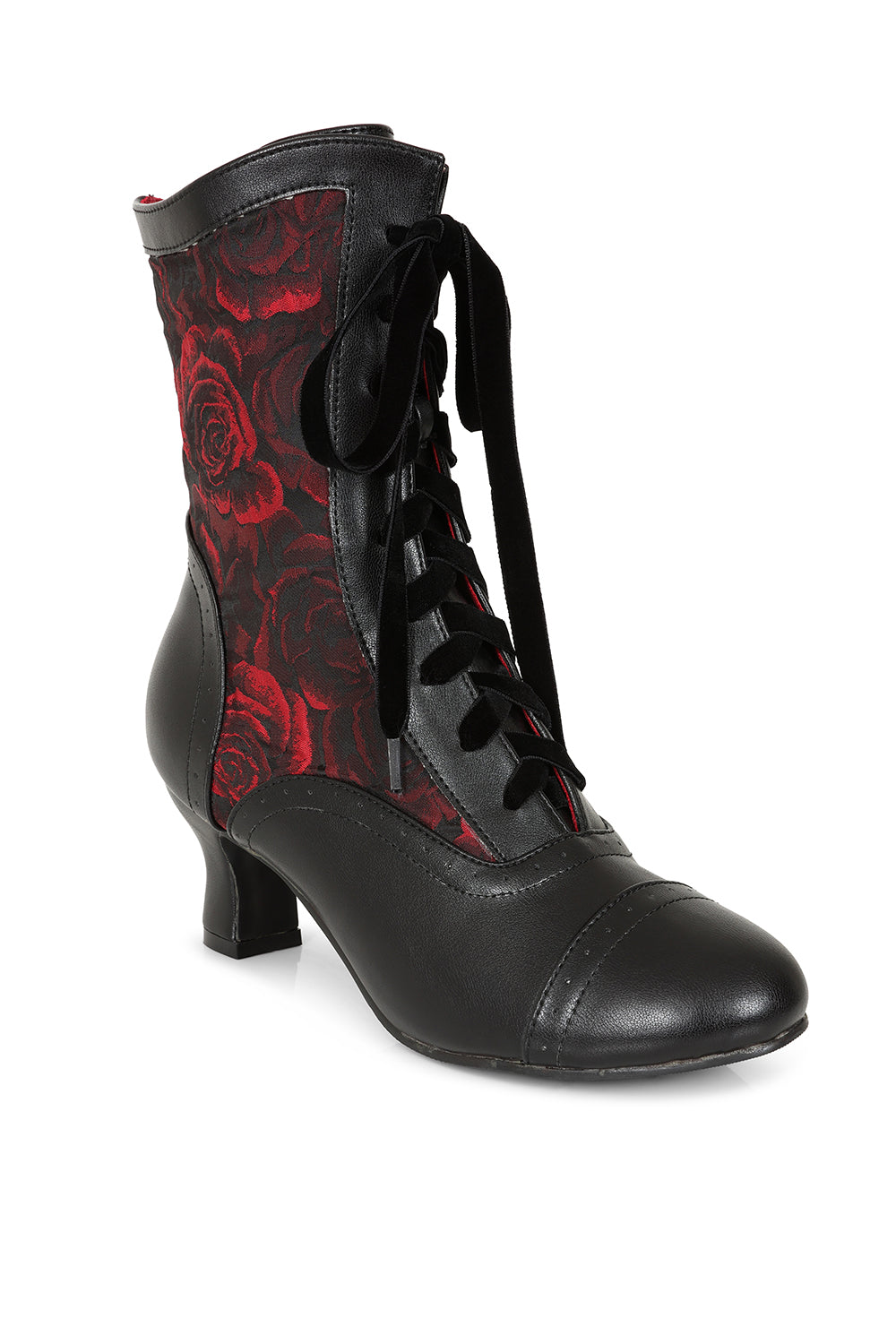 Banned Alternative Black/Red Crimson Thorn Rose Bootie