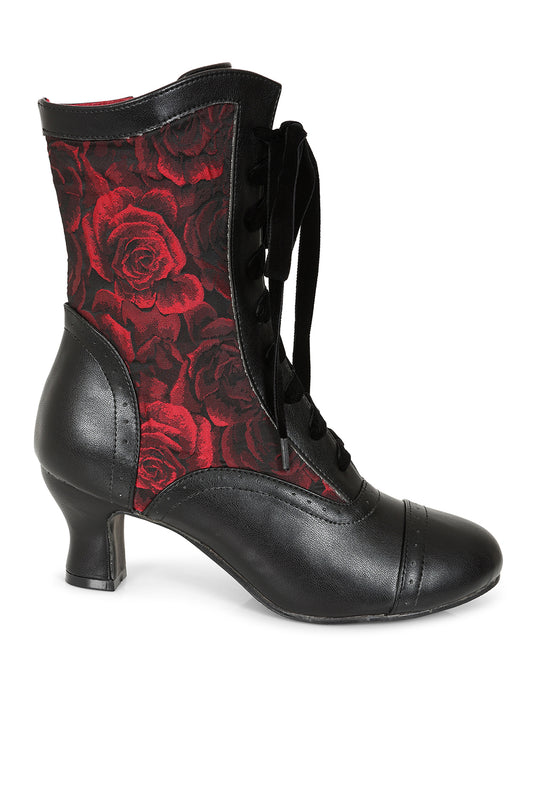 Banned Alternative Black/Red Crimson Thorn Rose Bootie