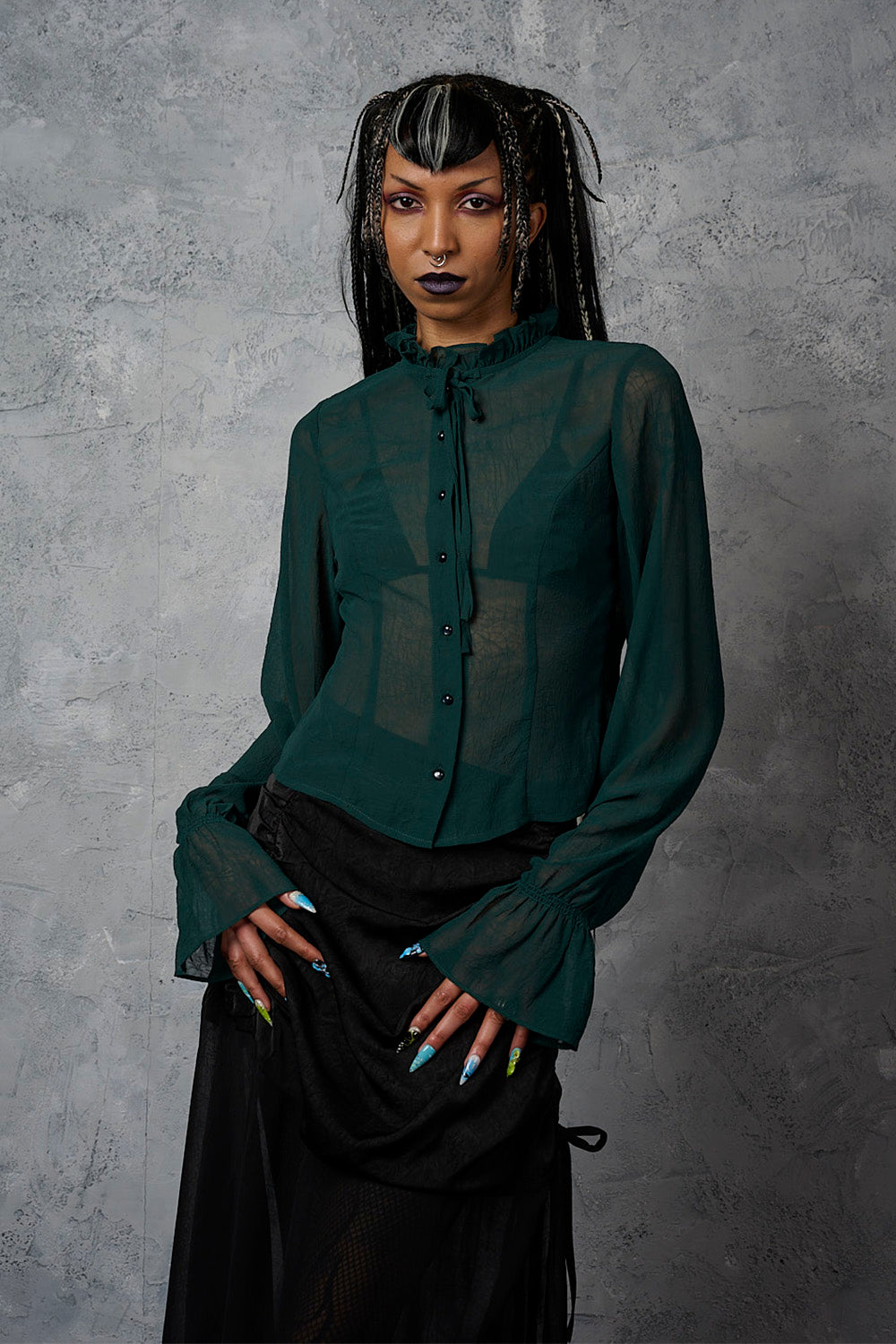 Banned Alternative Green Moonlit Romance Sheer Blouse