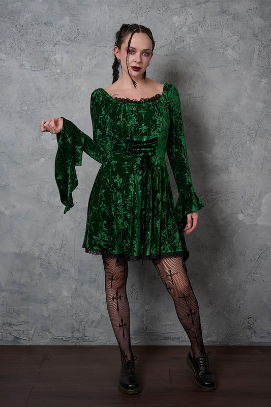 Banned Alternative Green Sanctum Velvet Dress