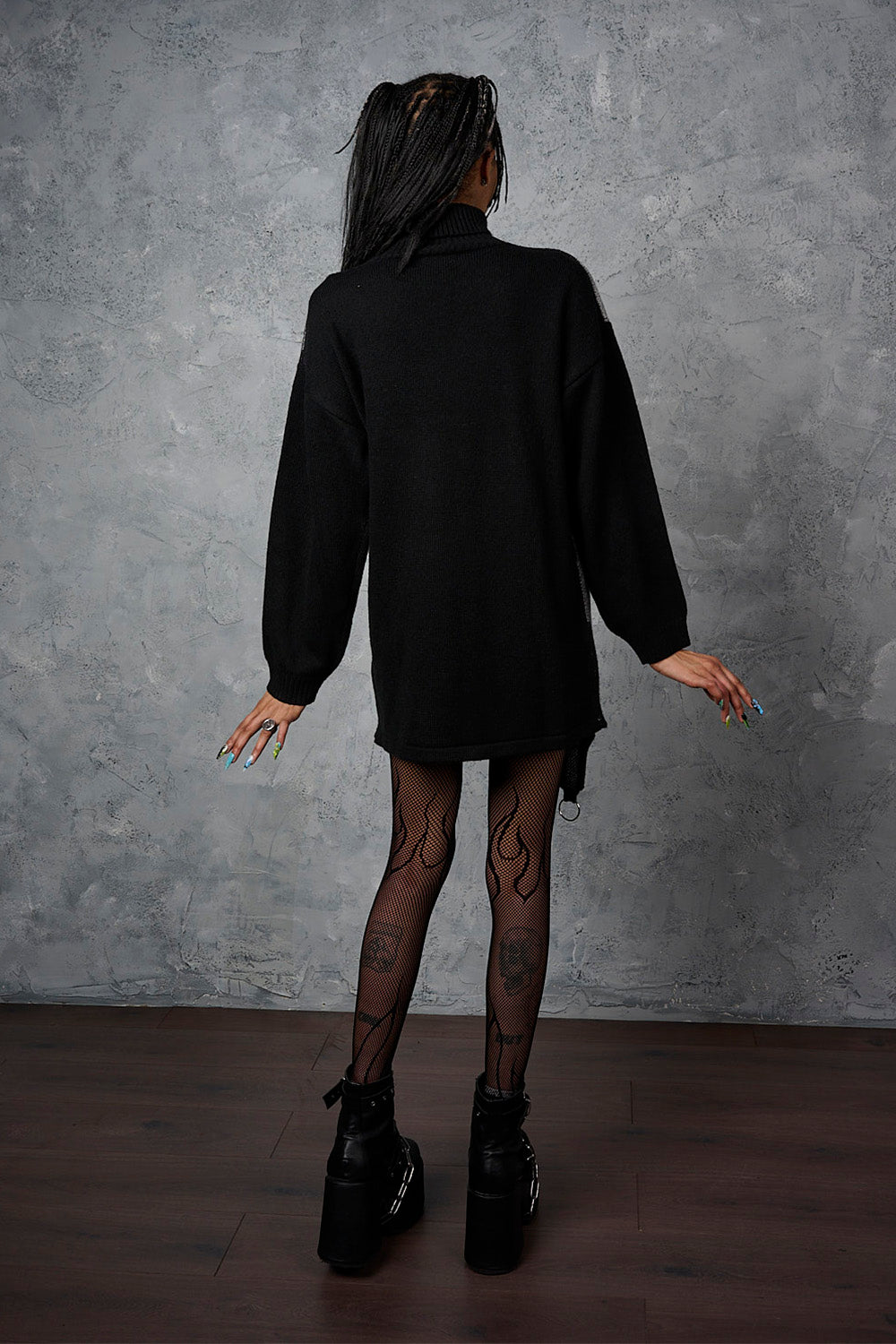 Banned Alternative Black/Grey Twisted Batfall Knitted Dress