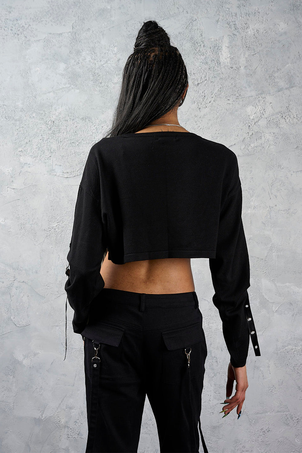 Banned Alternative Black Crossbound Crop Jumper