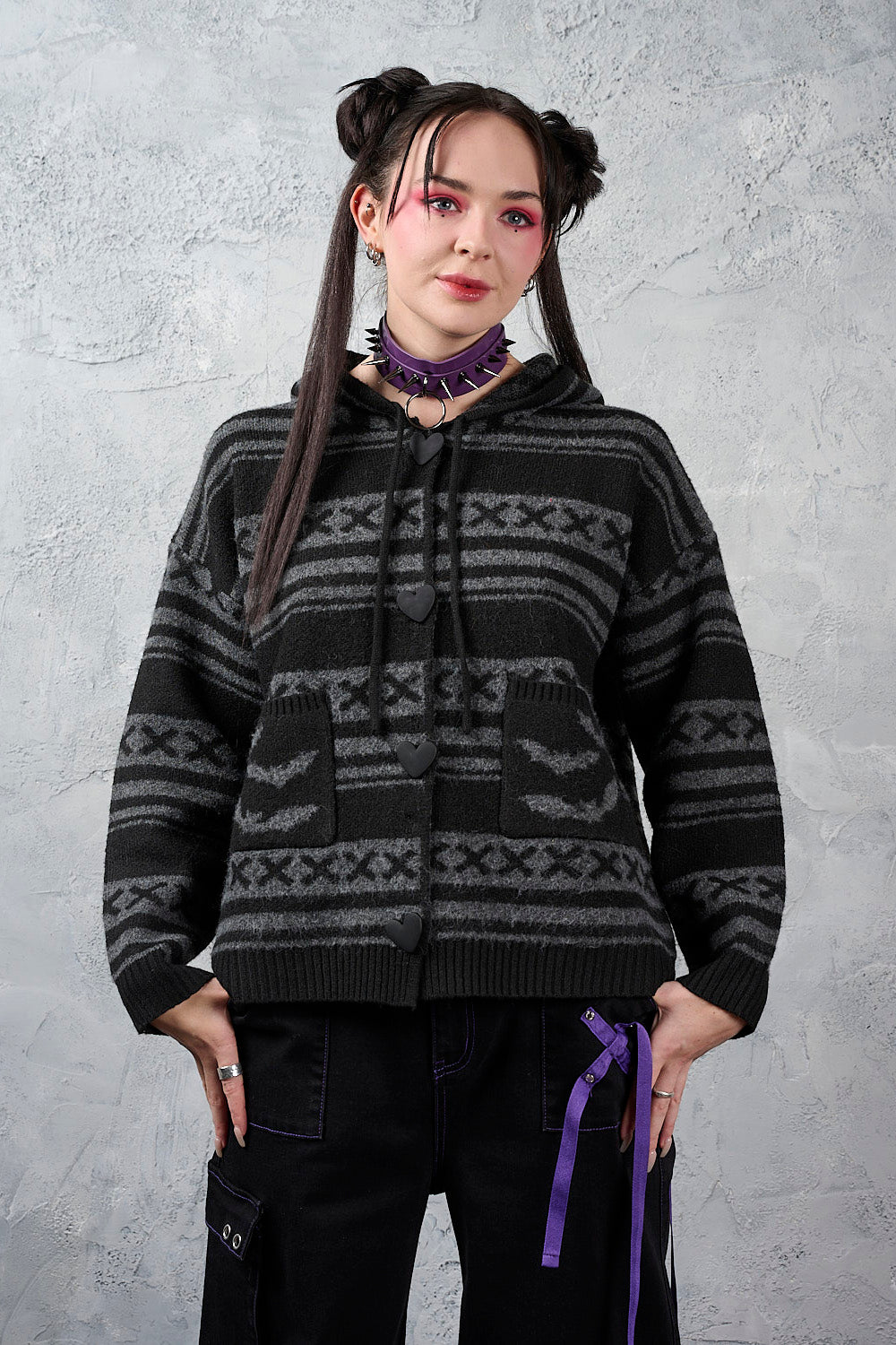 Banned Alternative Black/Grey Punkie Love Knitted Jacket