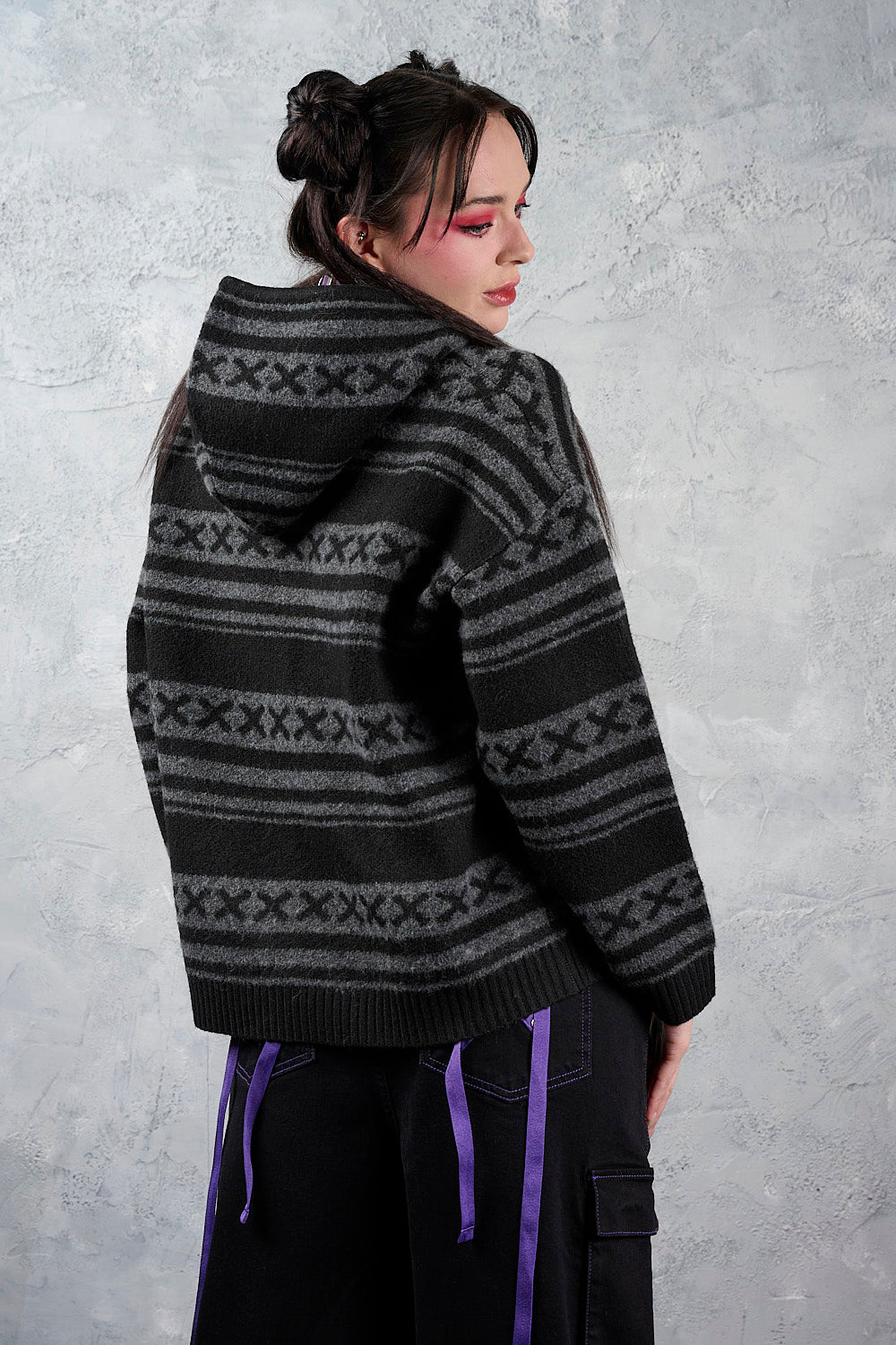 Banned Alternative Black/Grey Punkie Love Knitted Jacket