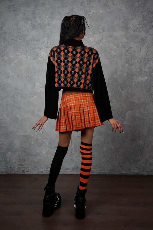 Banned Alternative Orange Tartan Orange Darkdoll Mini Skirt