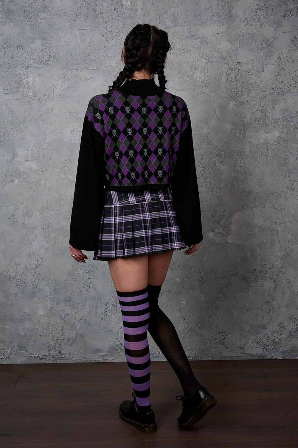 Banned Alternative Purple Tartan Orange Darkdoll Mini Skirt