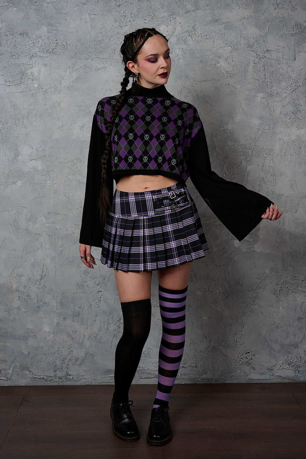 Banned Alternative Purple Tartan Orange Darkdoll Mini Skirt