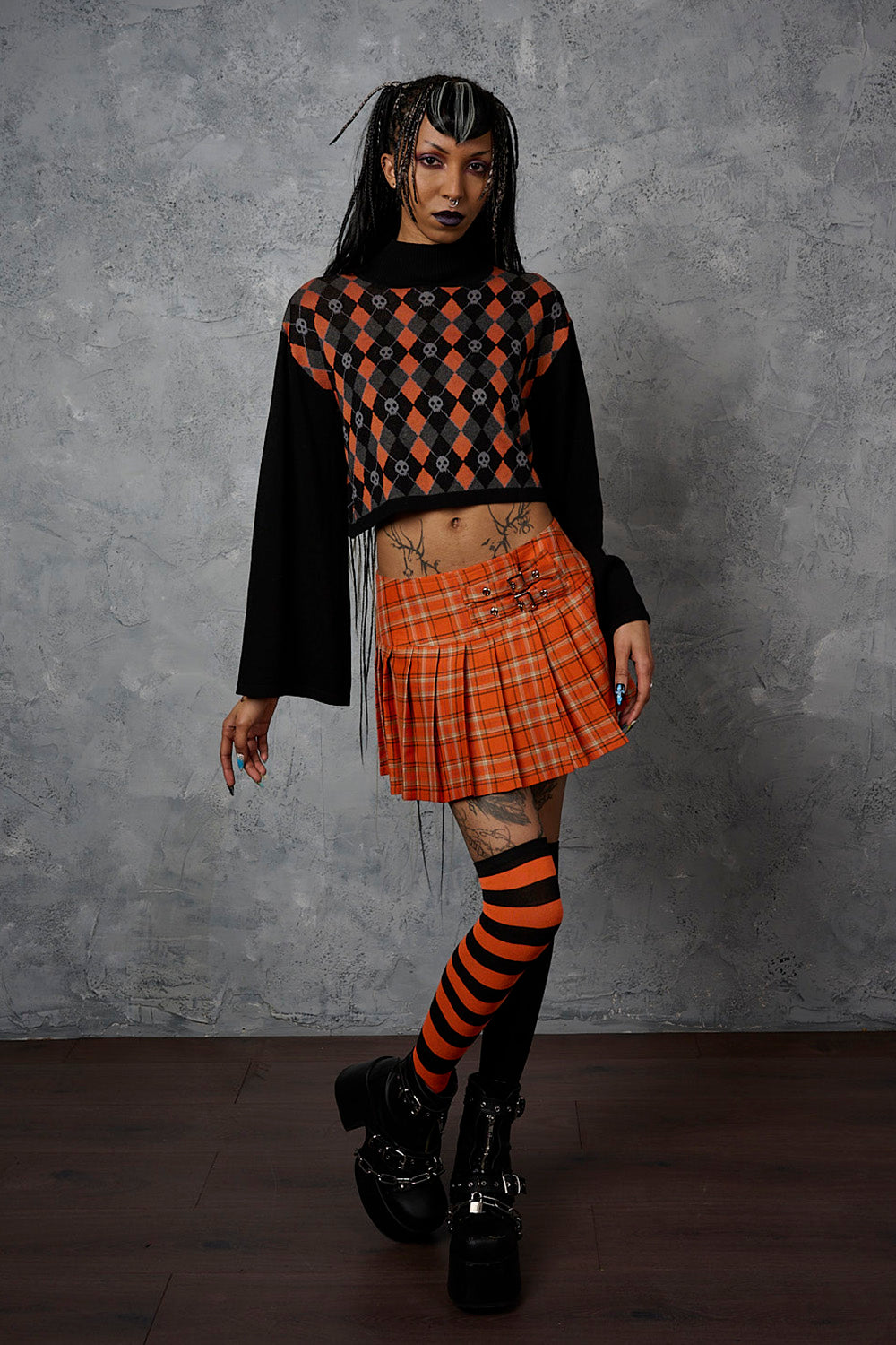 Banned Alternative Orange Tartan Orange Darkdoll Mini Skirt