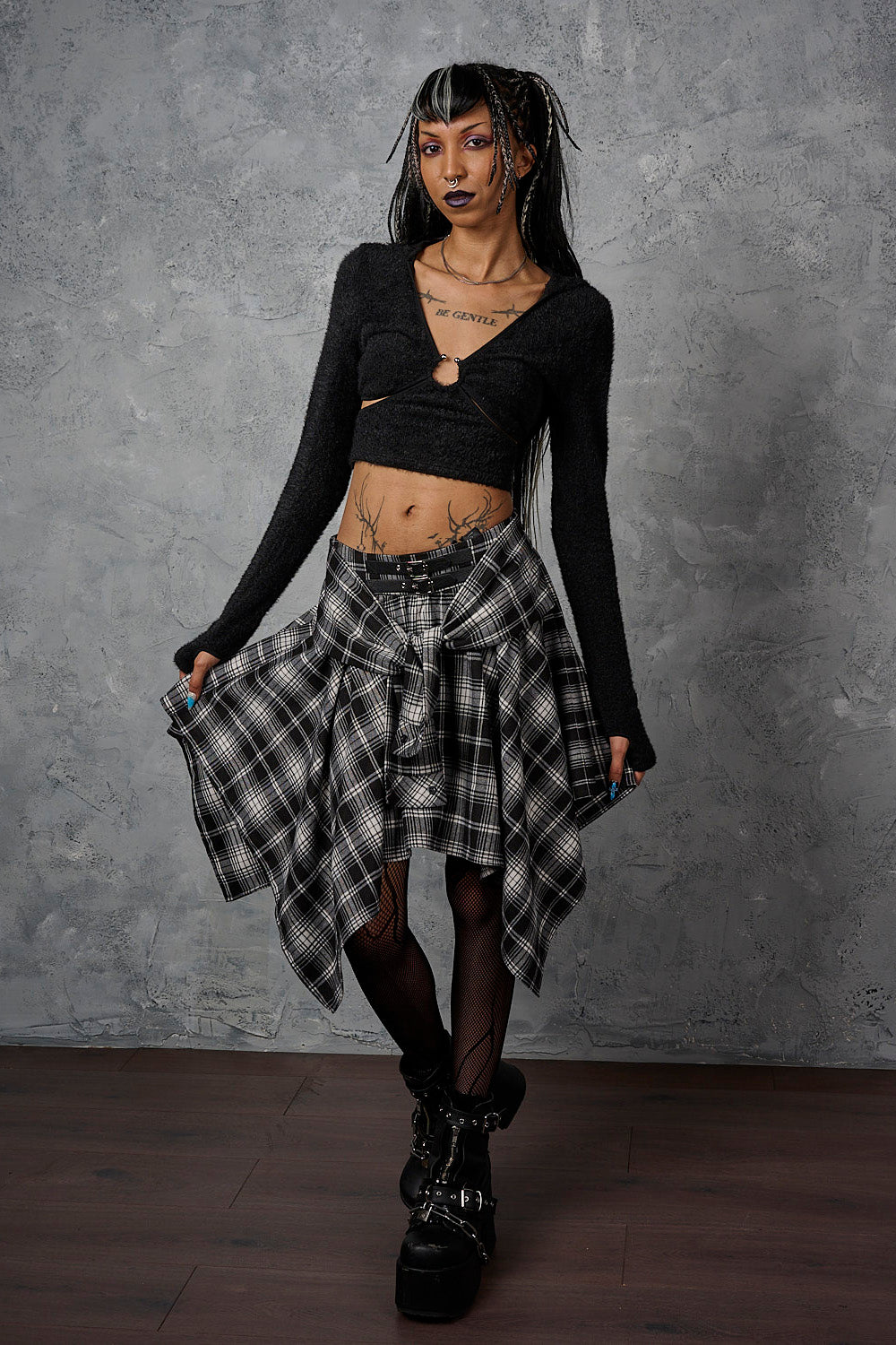 Banned Alternative Black/White Slashcheck Skirt