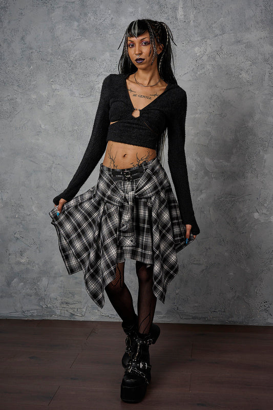 Banned Alternative Black/White Slashcheck Skirt