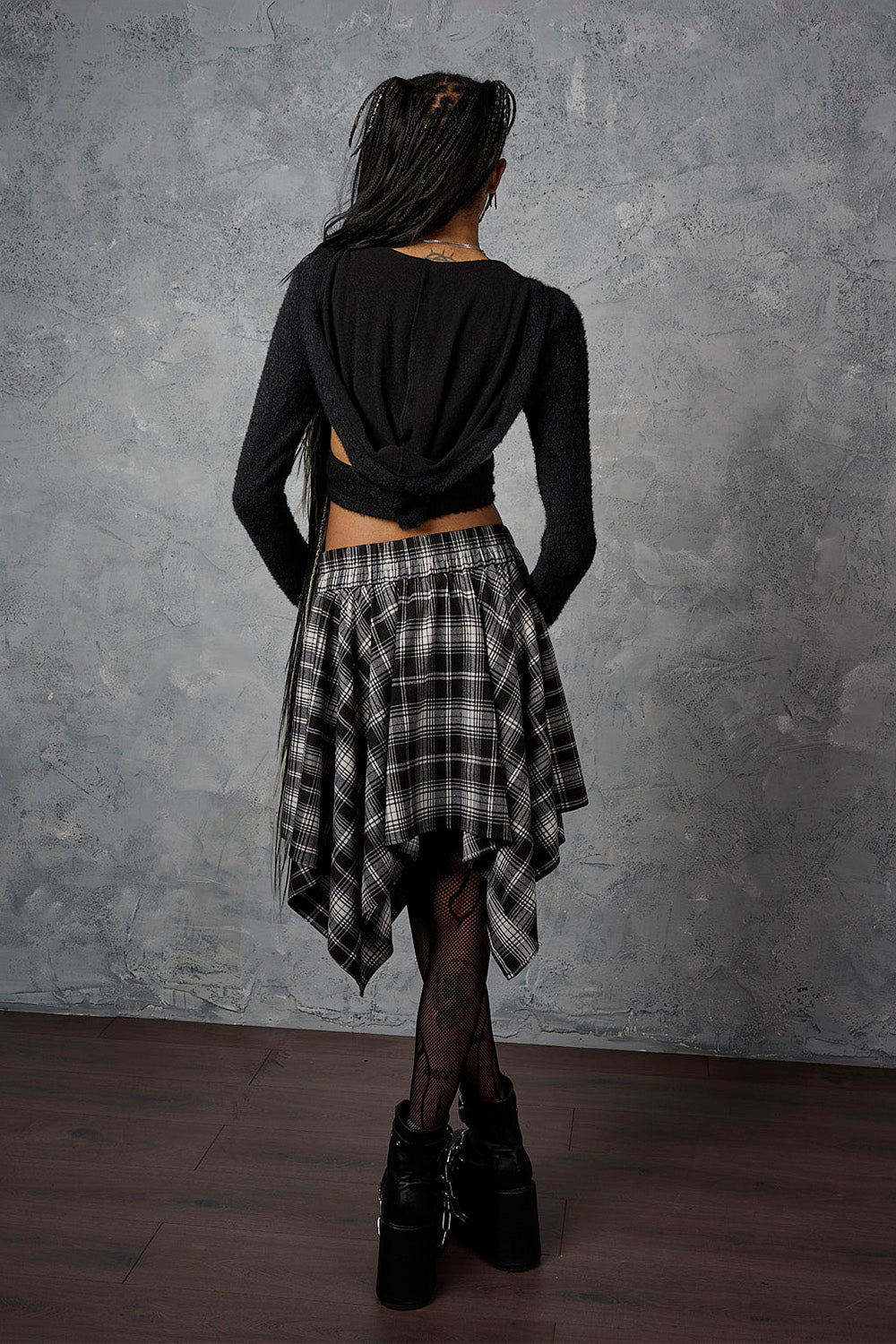 Banned Alternative Black/White Slashcheck Skirt