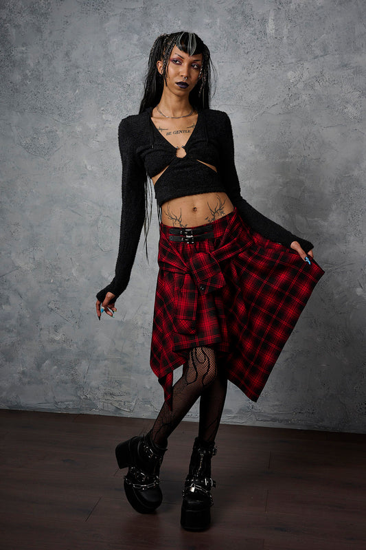 Banned Alternative Black/Red Slashcheck Skirt