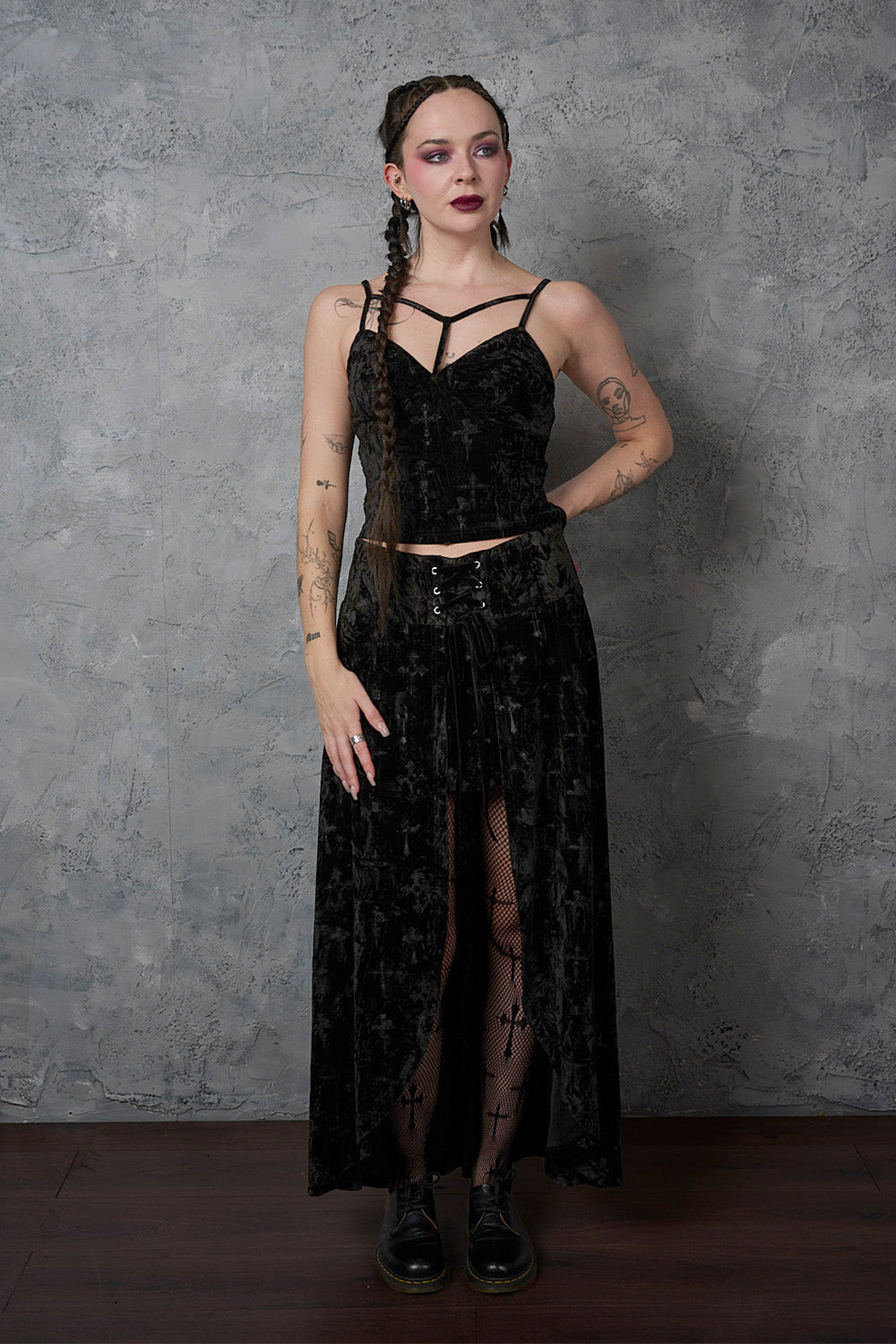 Banned Alternative Black Sanctum Velvet Skirt