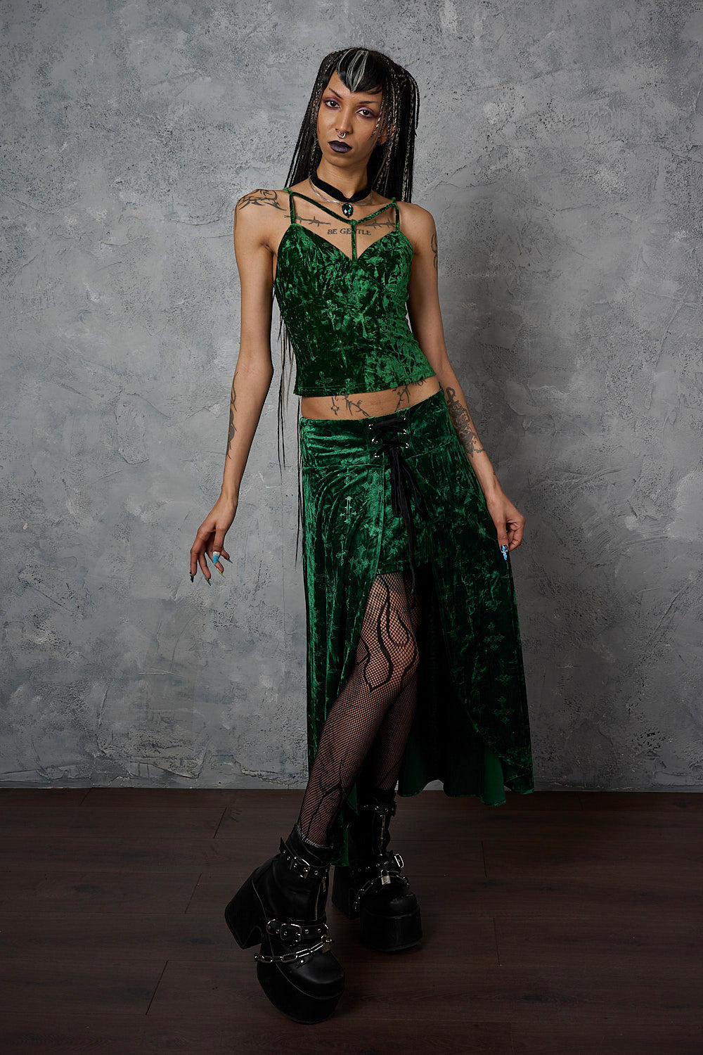 Banned Alternative Green Sanctum Velvet Skirt