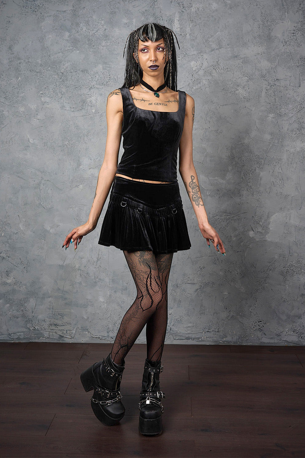 Banned Alternative Black Nightfall Velvet Skirt