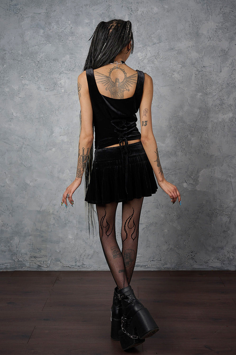 Banned Alternative Black Nightfall Velvet Skirt