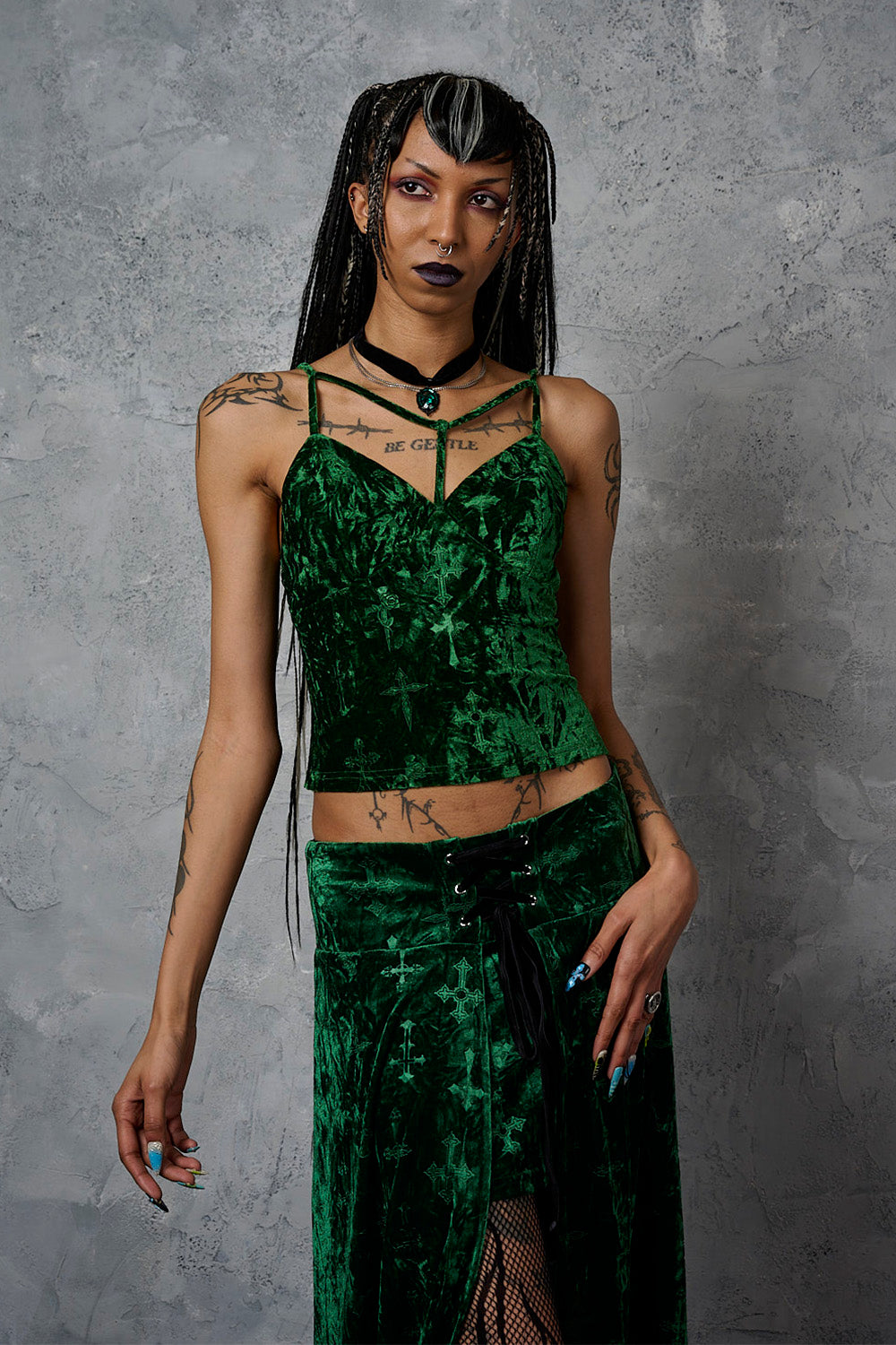 Banned Alternative Green Sanctum Velvet Top
