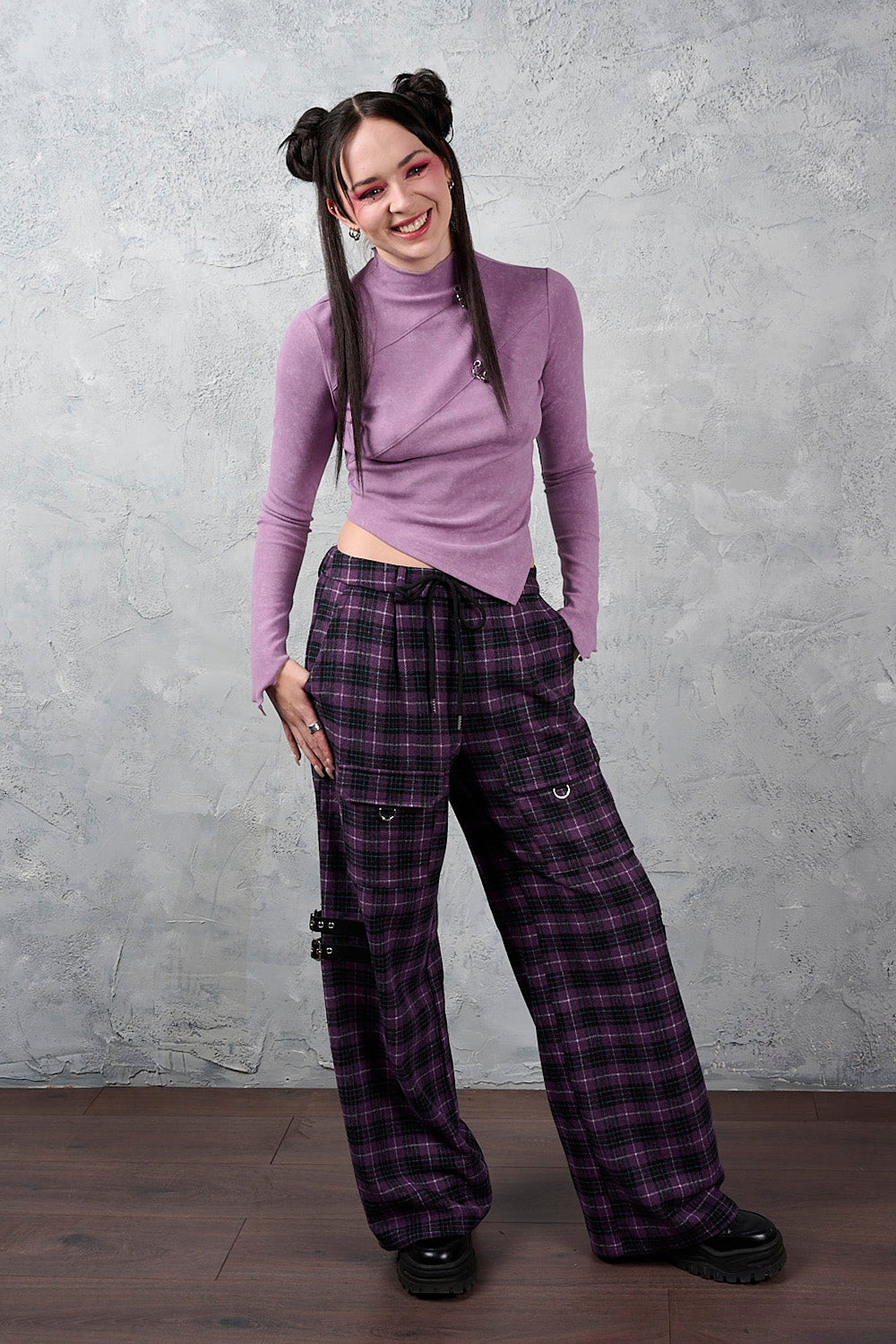 Banned Alternative Black/Purple Checkpoint Chaos Trousers