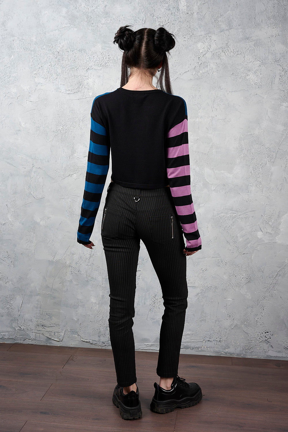 Banned Alternative Black Pinstripe Shadow Warden Pinstripe Skinny Trousers