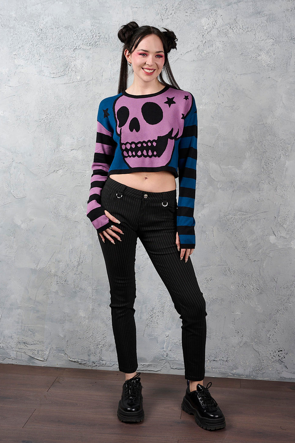 Banned Alternative Black Pinstripe Shadow Warden Pinstripe Skinny Trousers