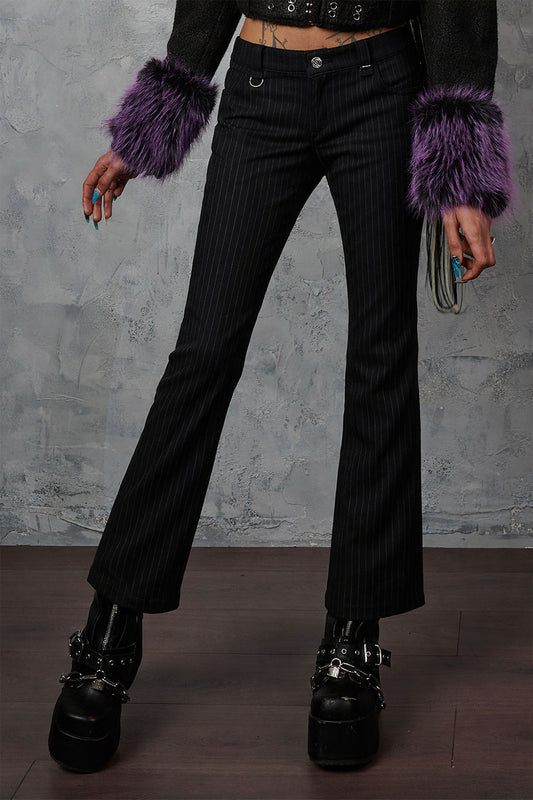 Banned Alternative Black Pinstripe Gravepunk Low-rise Flares