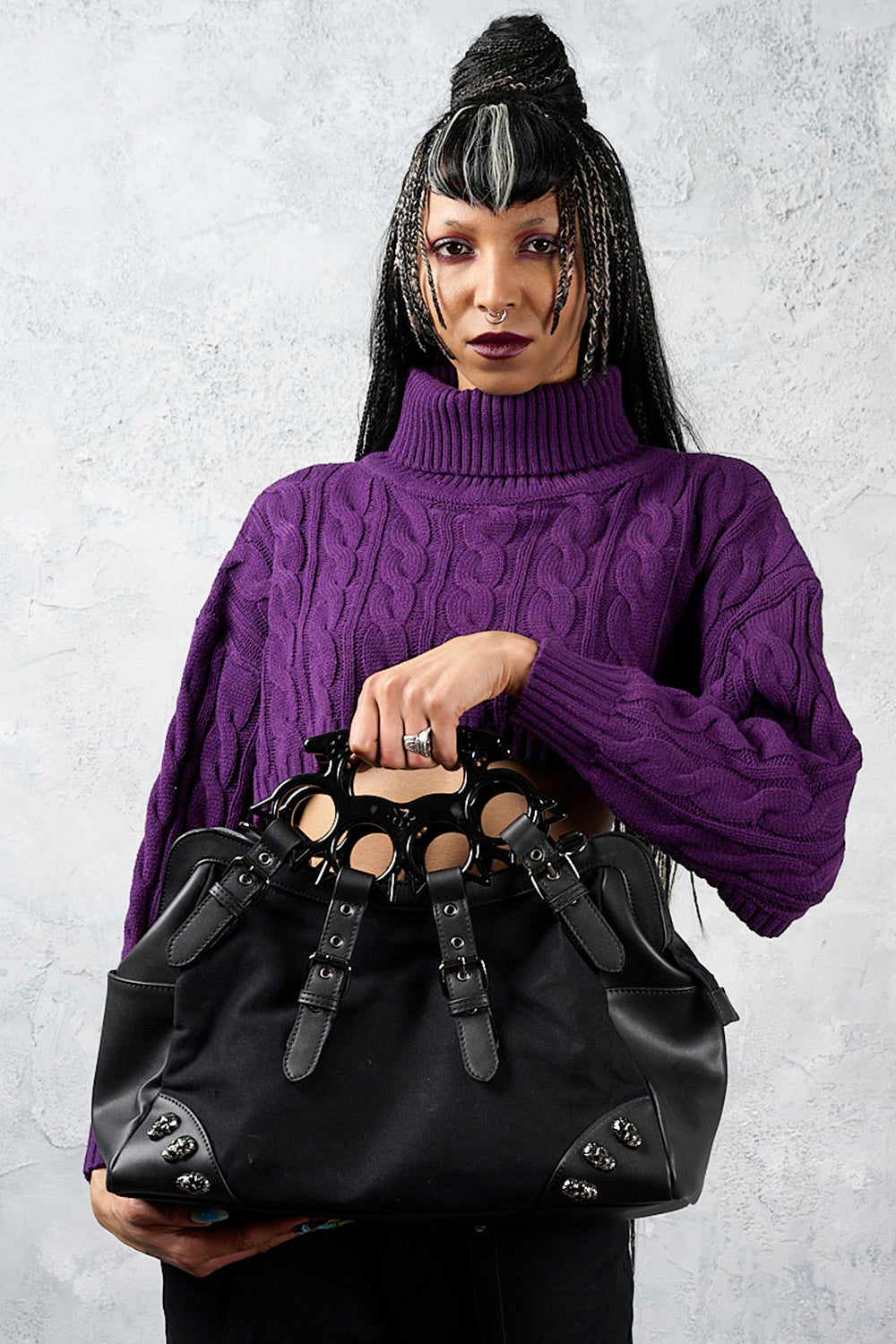 Banned Alternative Black Iron Halo Knuckle Top Handle Bag