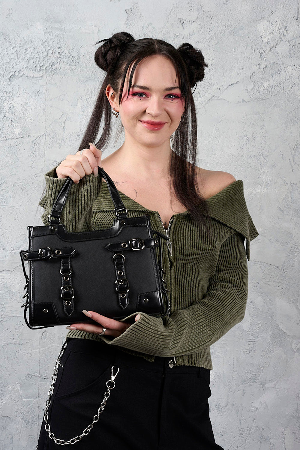 Banned Alternative Black Black Ledger Satchel Bag