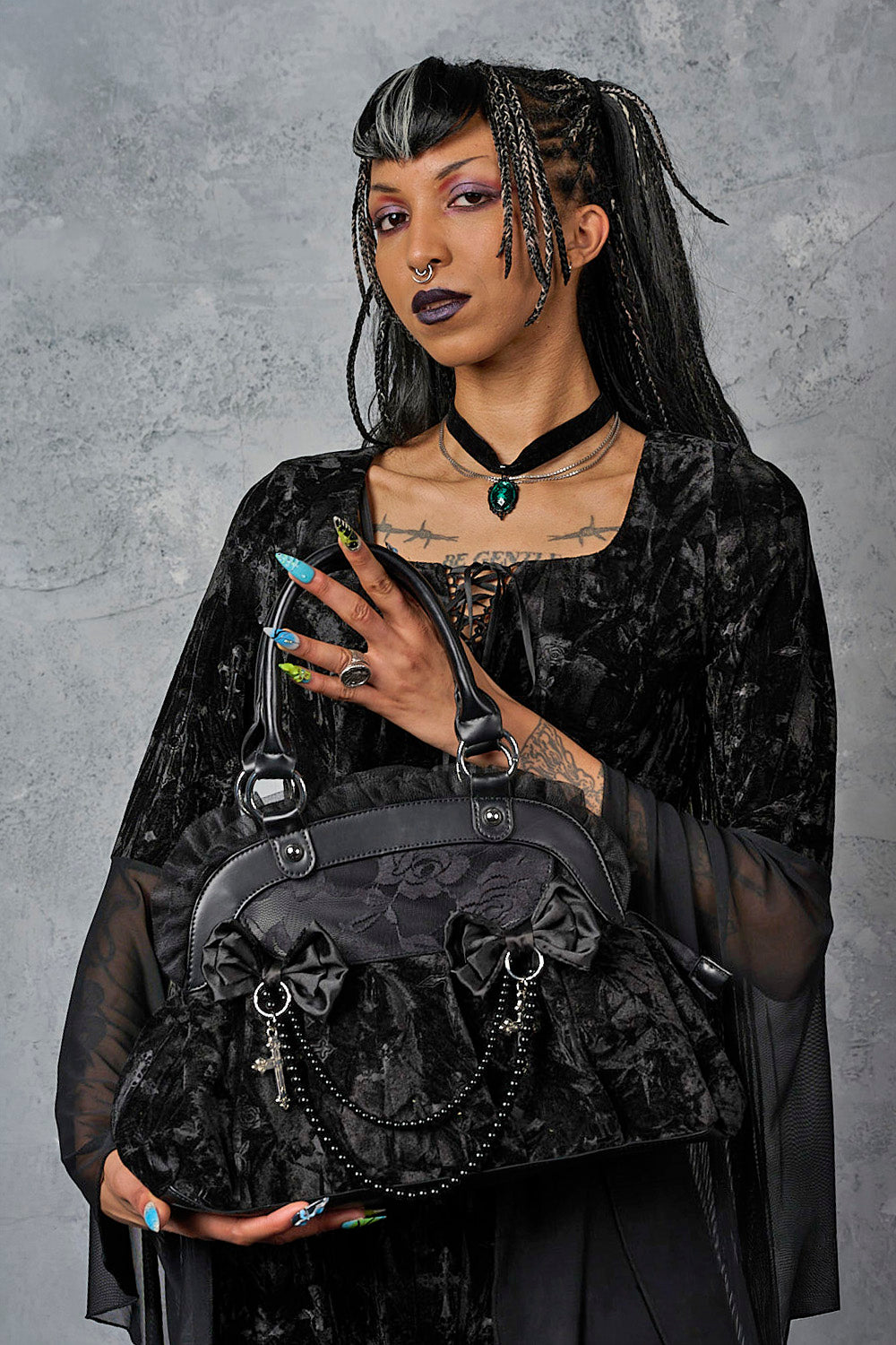Banned Alternative Black Sanctum Velvet Bag