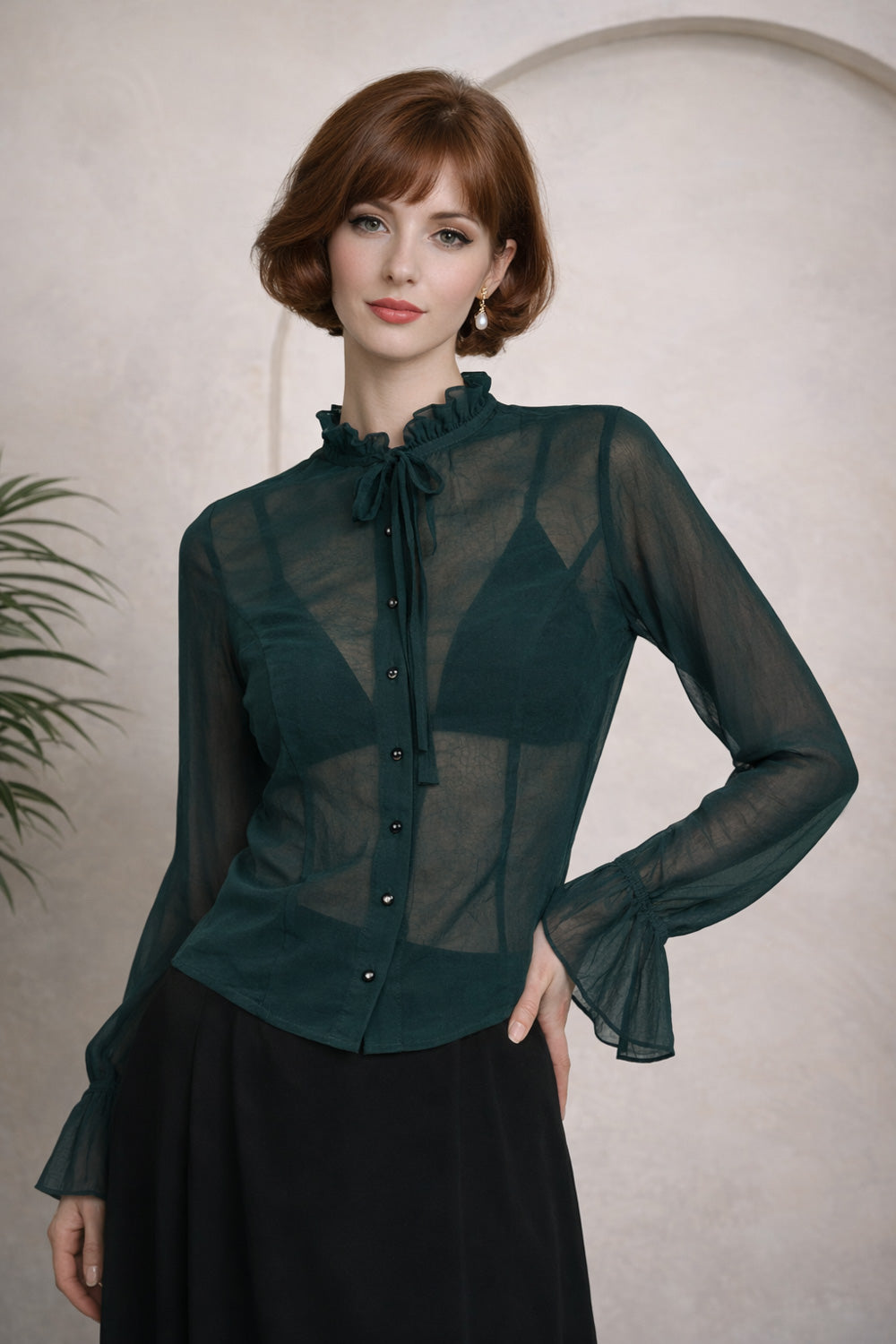 Banned Alternative Green Moonlit Romance Sheer Blouse
