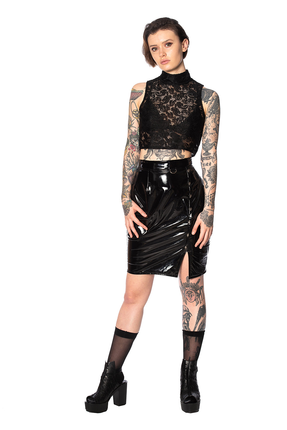 Banned Alternative SHINY SKULLS SKIRT
