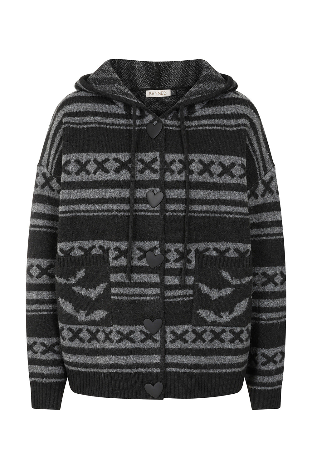Banned Alternative Black/Grey Punkie Love Knitted Jacket