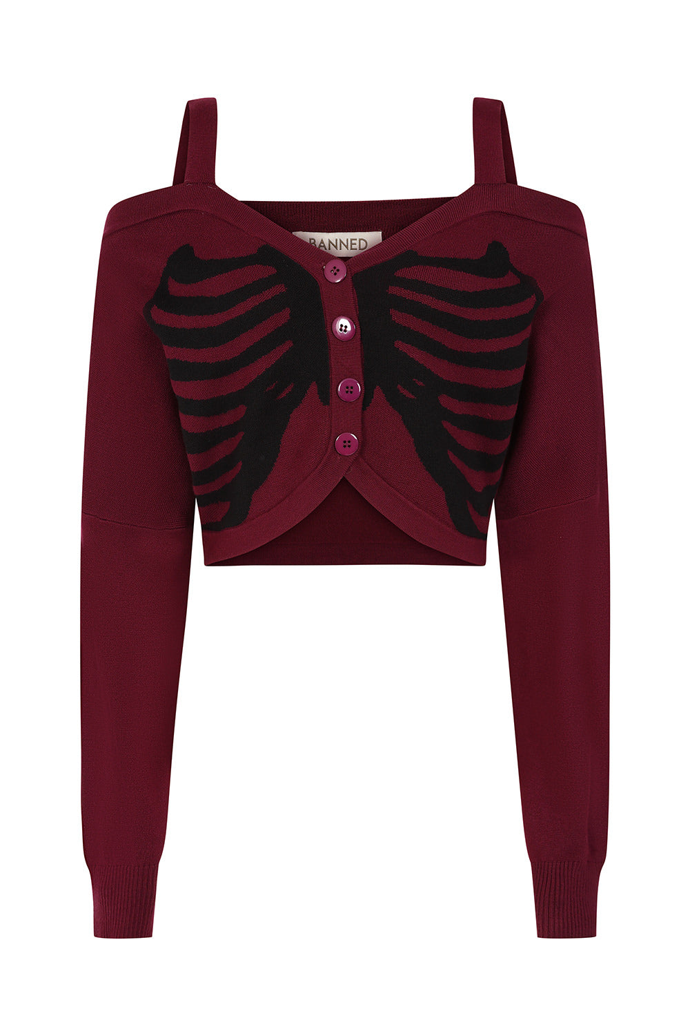 Banned Alternative Burgundy/Black Ligeia Knitted Cardigan