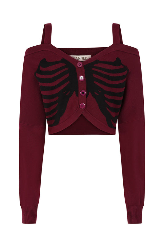 Banned Alternative Burgundy/Black Ligeia Knitted Cardigan