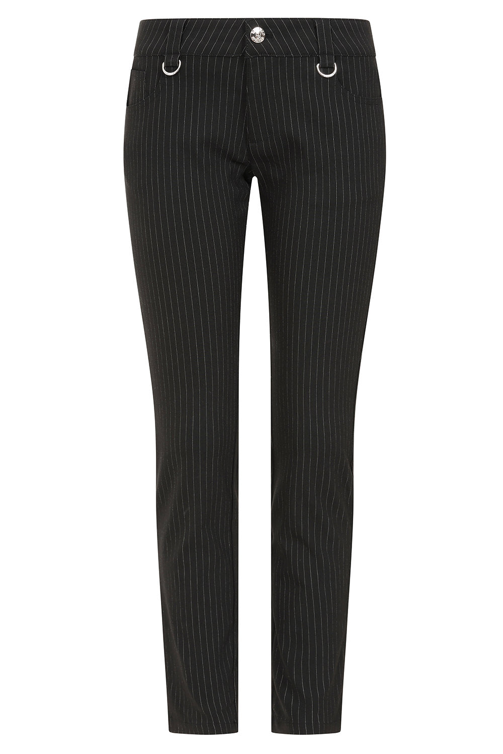Banned Alternative Black Pinstripe Shadow Warden Pinstripe Skinny Trousers